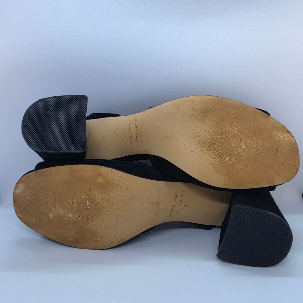 Free People Black Suede Block Heel Ankle Strap Peep Toe Sandals Size 41 - Picture 6 of 10